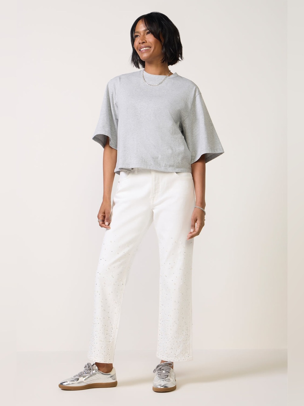 Good American Good Icon Straight Ankle Jeans White Size 8 NWT‎